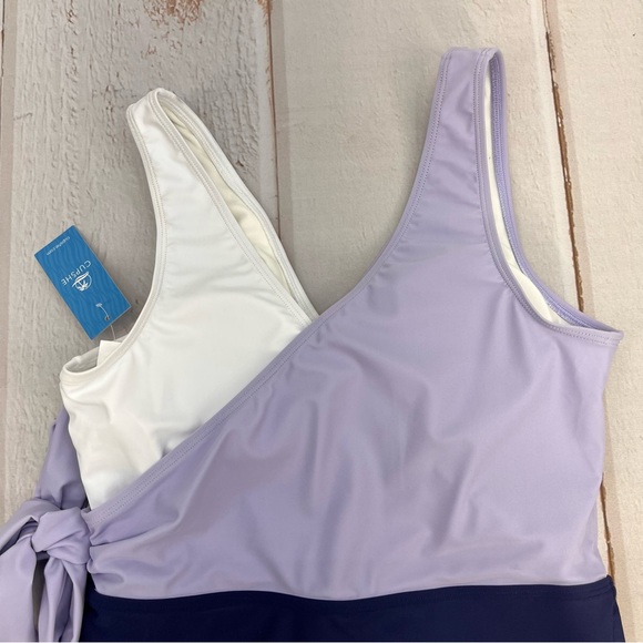 NWT Women's One Piece Swimsuit Wrap Color Block Tie Side Bathing Suit SIZE M - Picture 10 of 17